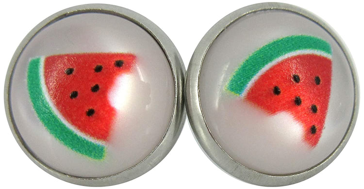 Stainless Steel Fruit Print Frosted Resin Stud Earrings 12mm