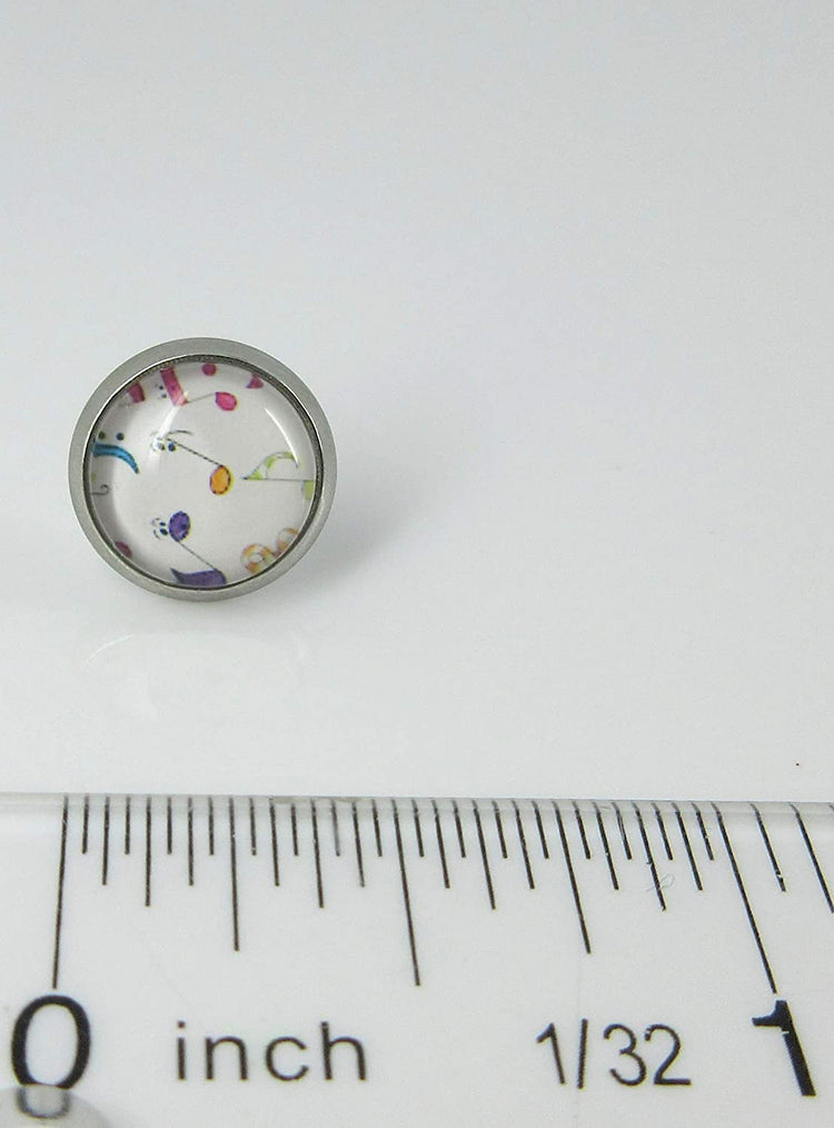 Stainless Steel Rainbow Music Note Print Glass Stud Earrings 10mm