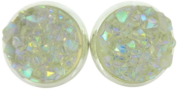 Silver-tone Clear AB Faux Druzy Stone Stud Earrings 10mm