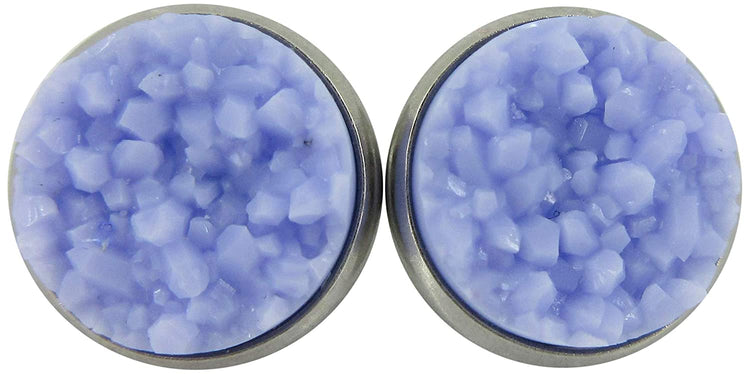 Stainless Steel Purple Faux Druzy Stone Stud Earrings 12mm