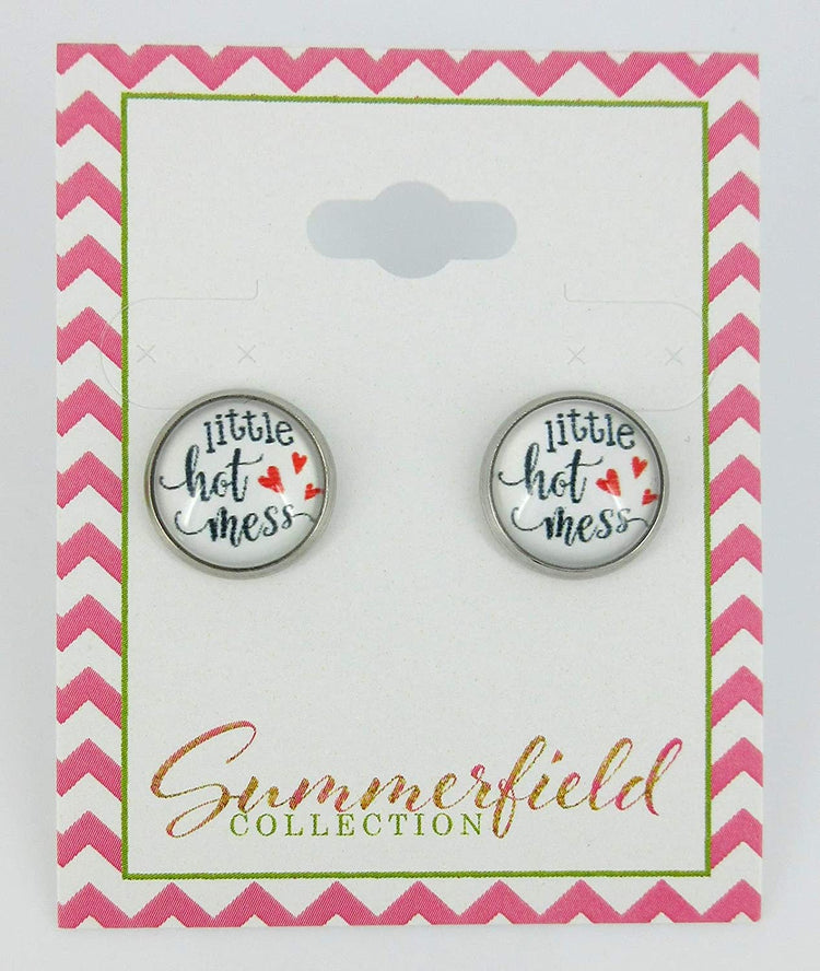 Stainless Steel Hot Mess Print Glass Stud Earrings 12mm