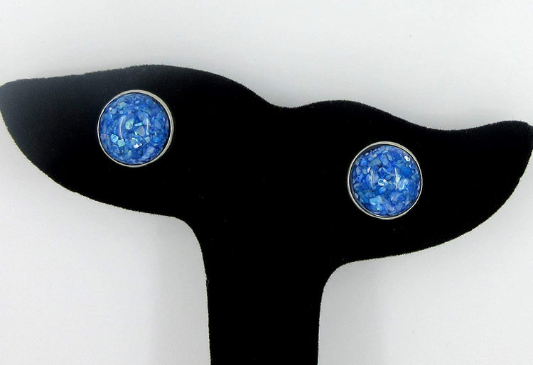 Stainless Steel Blue Faux Shell Stud Earrings 12mm