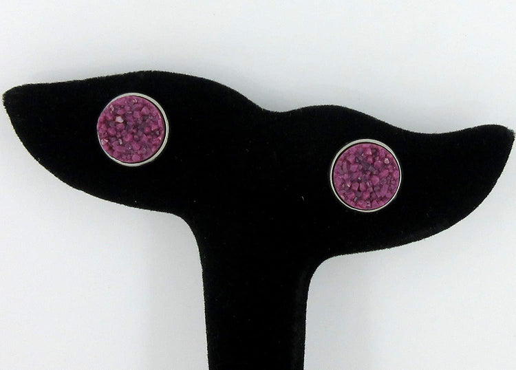 Stainless Steel Purple Faux Druzy Stone Stud Earrings 12mm