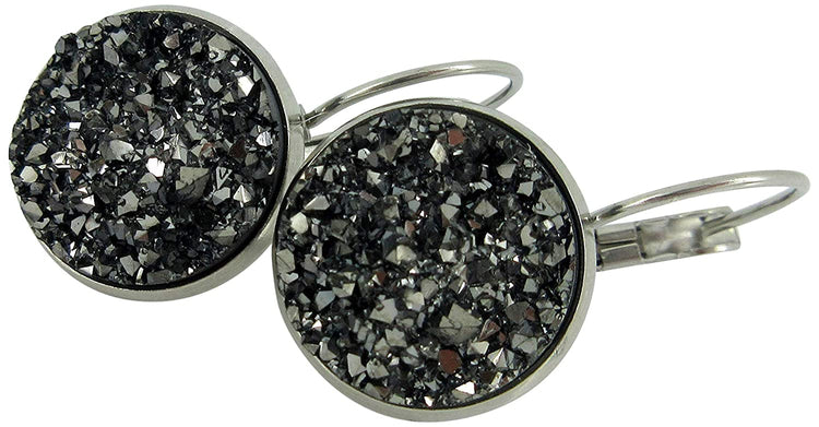 Stainless Steel Faux Druzy Stone Lever-back Drop Earrings 14mm