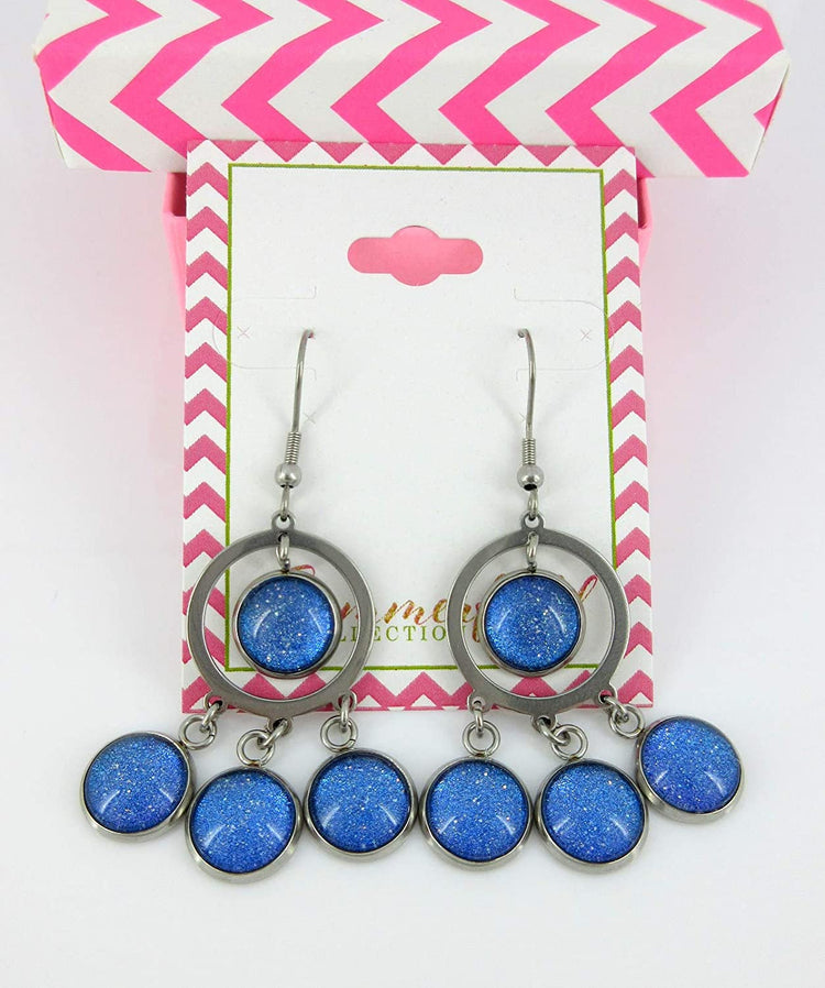 Stainless Steel Colorshifting Glitter Glass Chandelier Dangle Earrings Handpainted