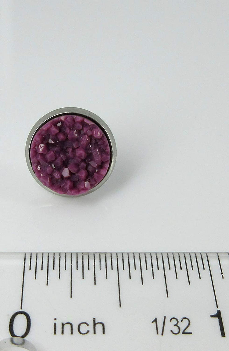 Stainless Steel Purple Faux Druzy Stone Stud Earrings 12mm