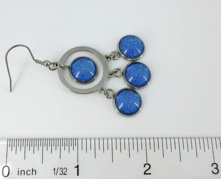 Stainless Steel Colorshifting Glitter Glass Chandelier Dangle Earrings Handpainted