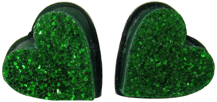 Stainless Steel Shamrock Green Glitter Acrylic Heart Stud Earrings 8mm