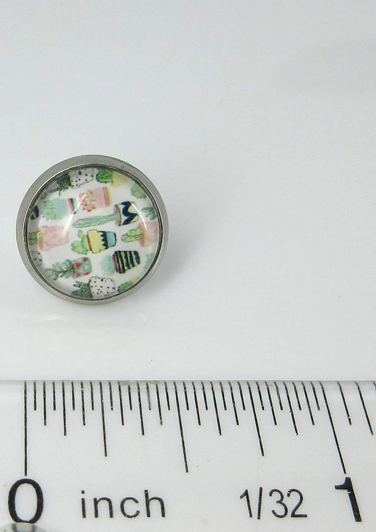 Stainless Steel Potted Succulent Print Glass Stud Earrings 12mm