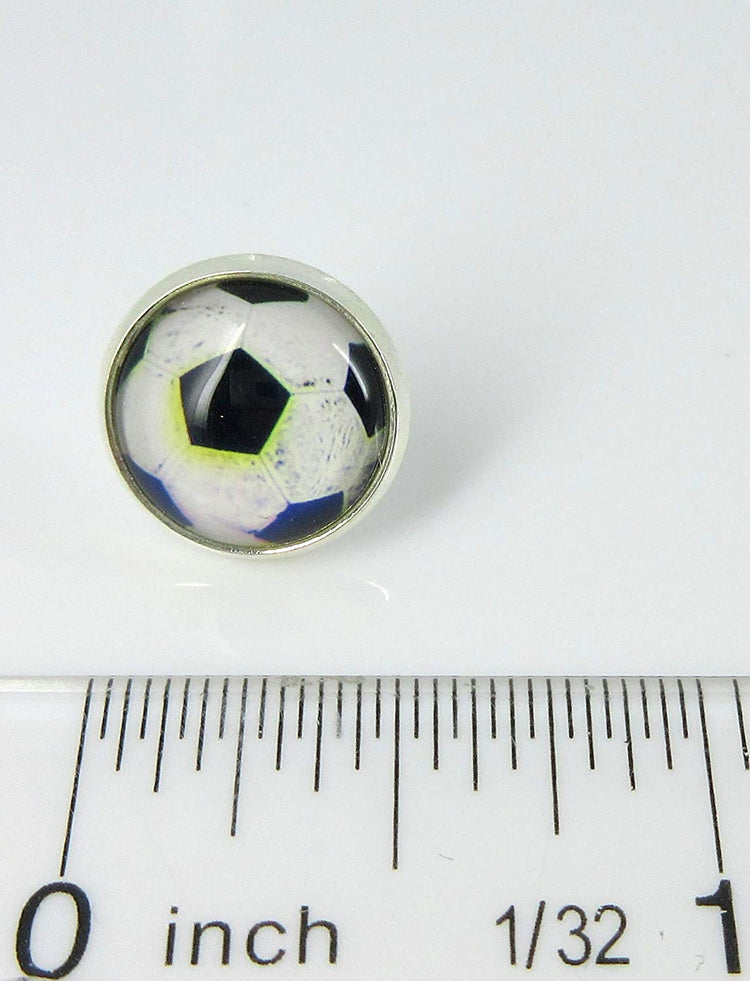 Silver-tone Soccer Ball Print Glass Stud Earrings 12mm