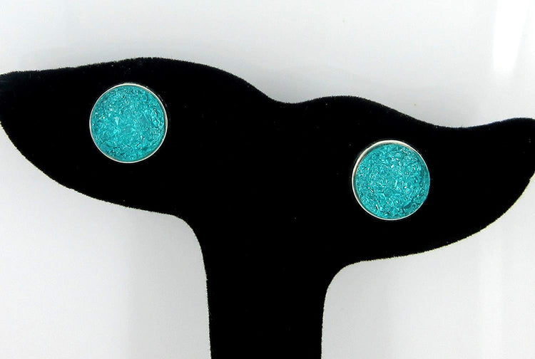 Silver-tone Carribean Blue Faux Druzy Stone Stud Earrings 12mm