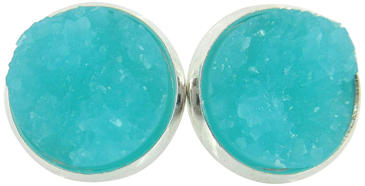 Silver-tone Faux Druzy Stone Stud Earrings 12mm