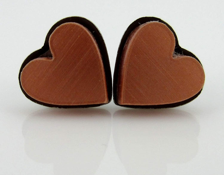 Stainless Steel Brushed Copper-tone Acrylic Heart Stud Earrings 8mm