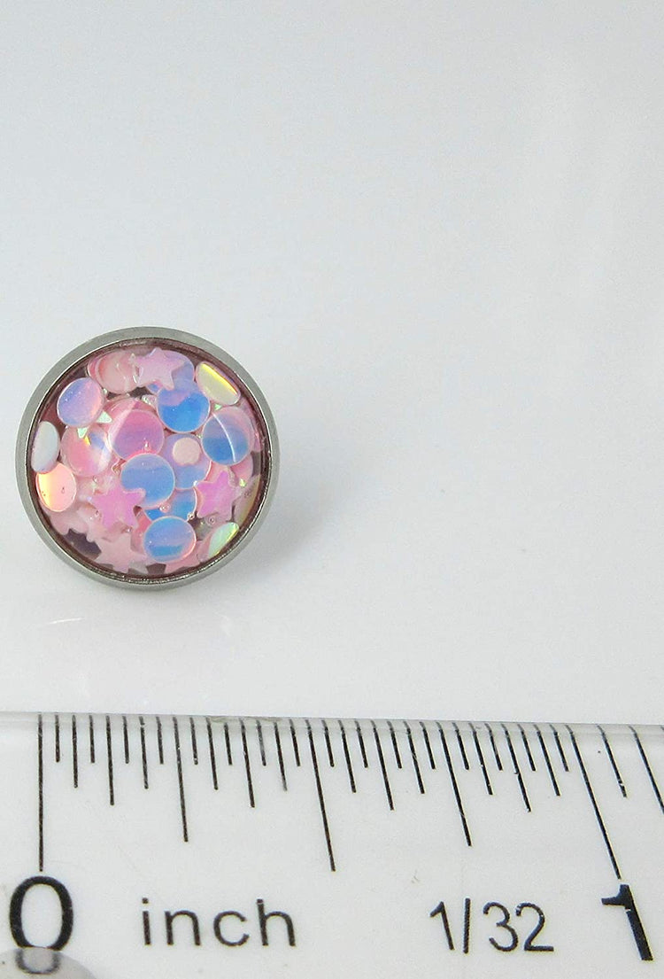 Stainless Steel Glitter Resin Globe Stud Earrings 12mm Ballet Pink