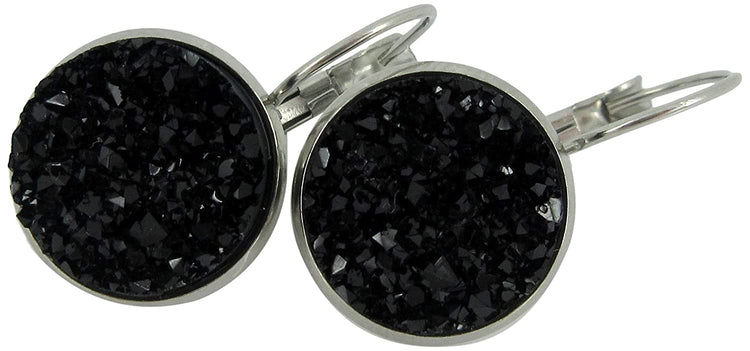 Stainless Steel Faux Druzy Stone Lever-back Drop Earrings 14mm