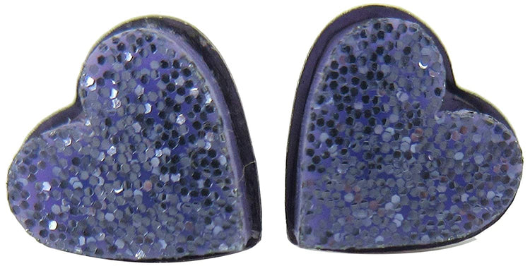 Stainless Steel Lilac Purple Glitter Acrylic Heart Stud Earrings 8mm
