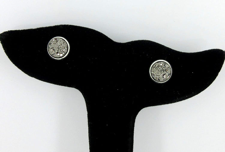 Duo Silver-tone Clear AB and Gunmetal Faux Druzy Stone Stud Earrings 8mm Set