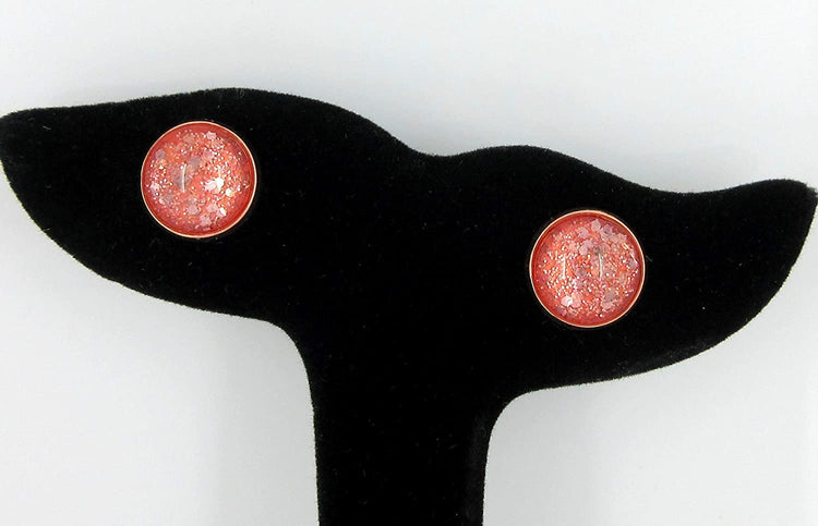Rose Gold-tone Blush Pink Glitter Glass Stud Earrings Hand-painted 12mm