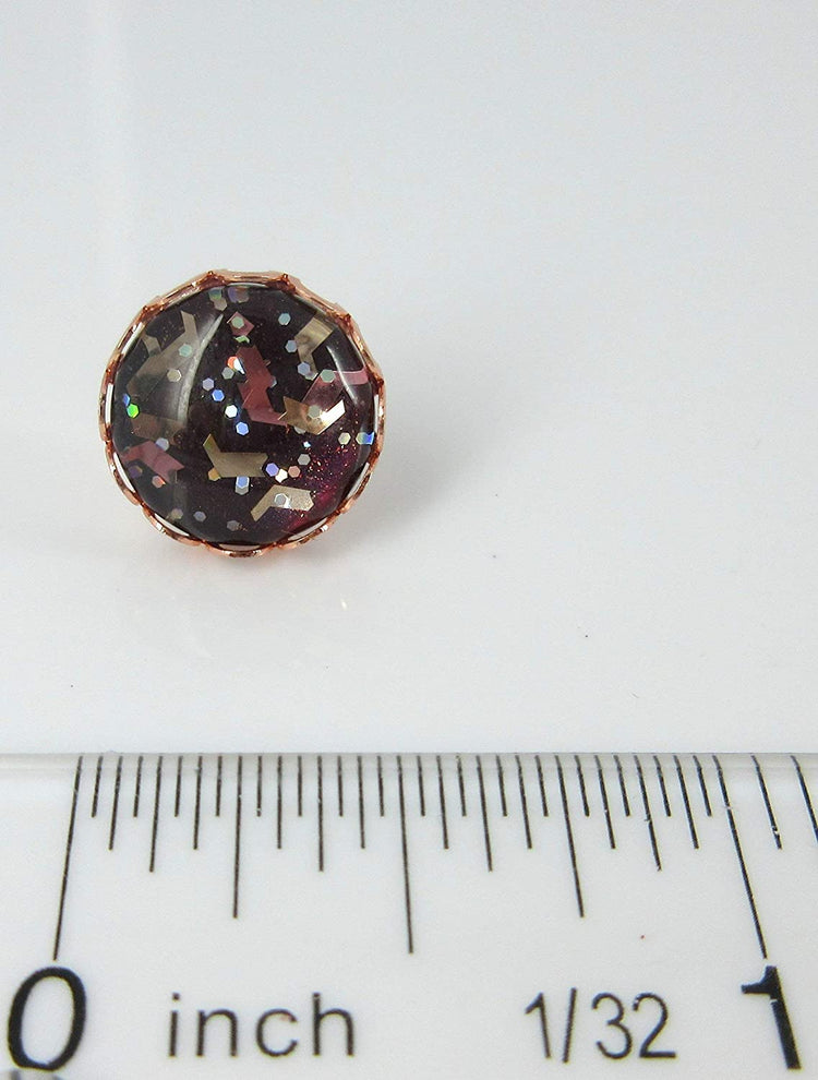 Rose Gold-tone Chevron Flake Glitter Glass Stud Earrings 12mm Hand-painted