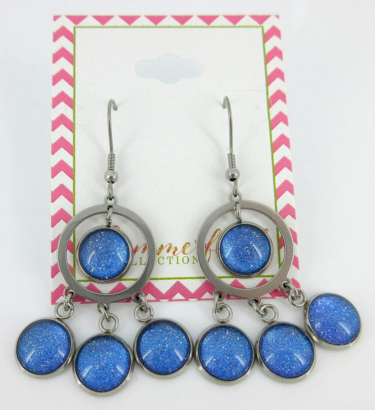 Stainless Steel Colorshifting Glitter Glass Chandelier Dangle Earrings Handpainted
