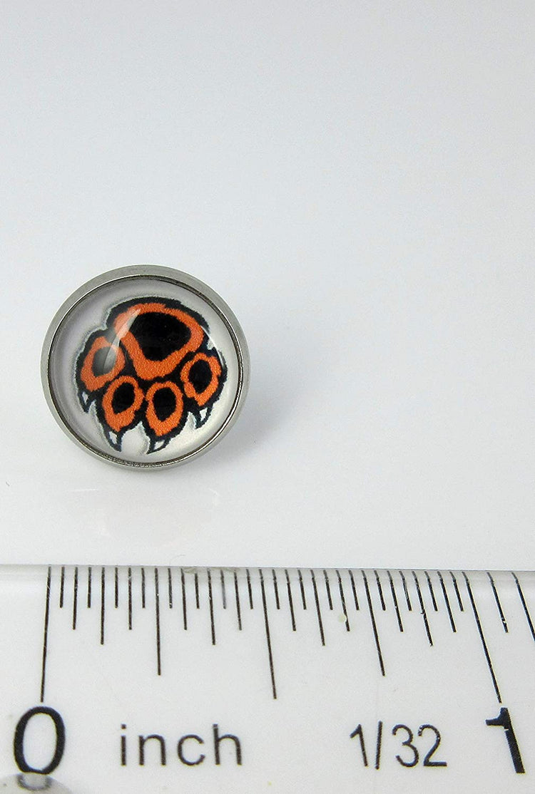 Stainless Steel Orange and Black Paw Print Pink Glass Stud Earrings 12mm