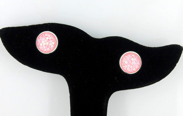 Shiny Silver-tone Iridescent Glitter Resin Stud Earrings 10mm