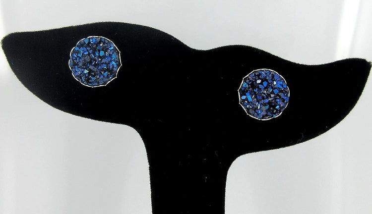 Silver-tone Faux Druzy Stone Stud Earrings 12mm