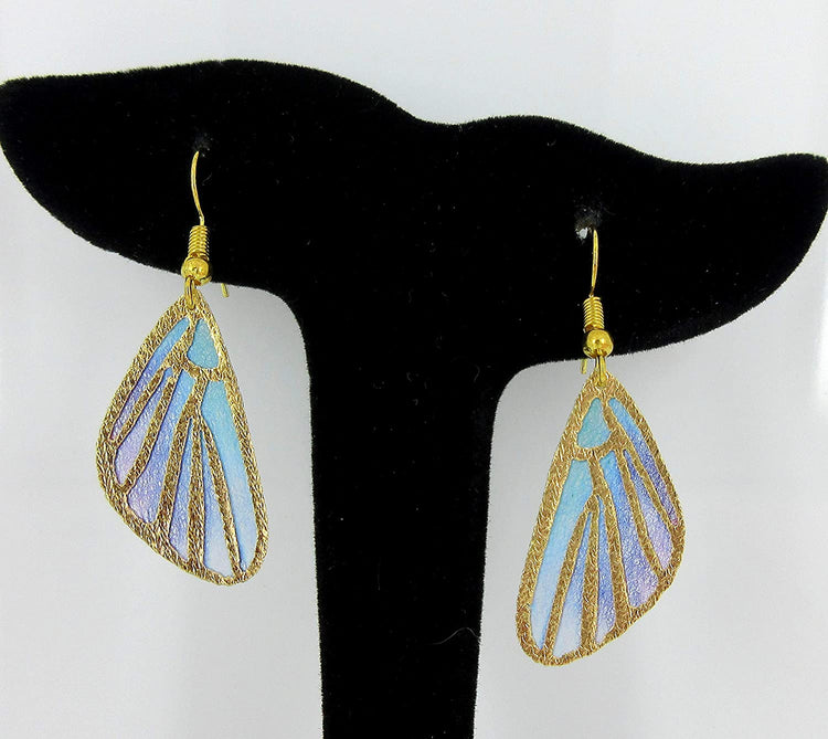 Purple and Blue Butterfly Wing Fabric Dangle Earrings