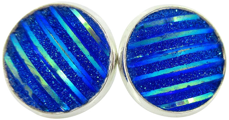 Silver-tone Frosted Metallic Stripe Stud Earrings 12mm (Light Pink AB)