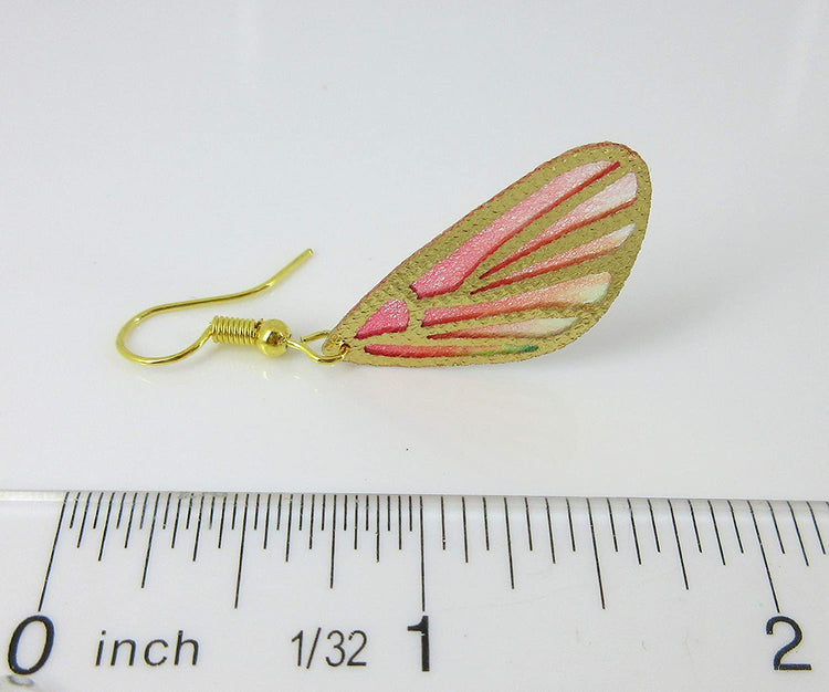 Red Orange Butterfly Wing Fabric Dangle Earrings