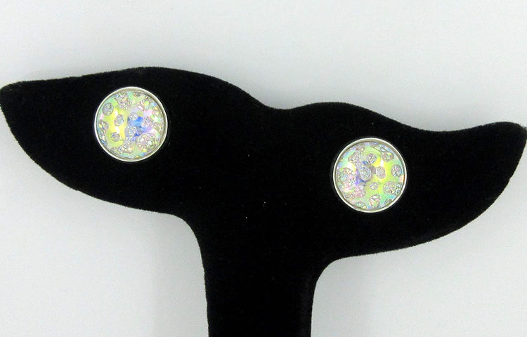 Silver-tone Clear AB Frosted Metallic Rainbow Stud Earrings 12mm