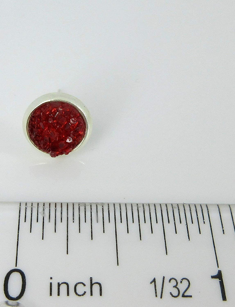 Silver-tone Red Faux Druzy Stone Stud Earrings 8mm