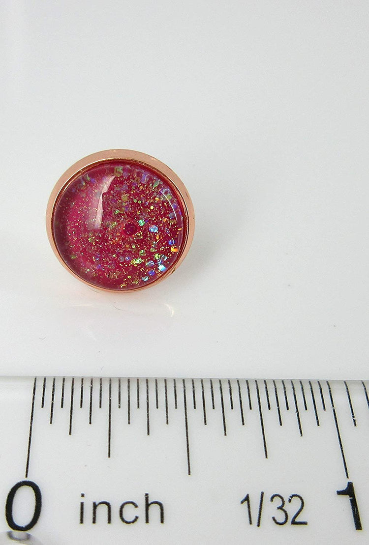 Rose Gold-tone Berry Iridescent Glitter Glass Galaxy Stud Earrings Hand-painted 12mm