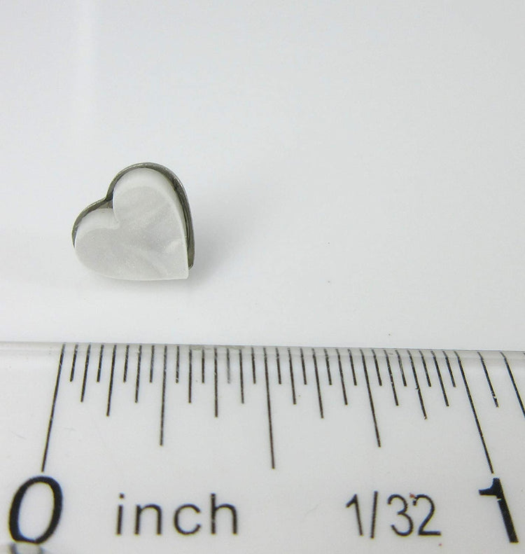 Stainless Steel Pearly White Acrylic Heart Stud Earrings 8mm