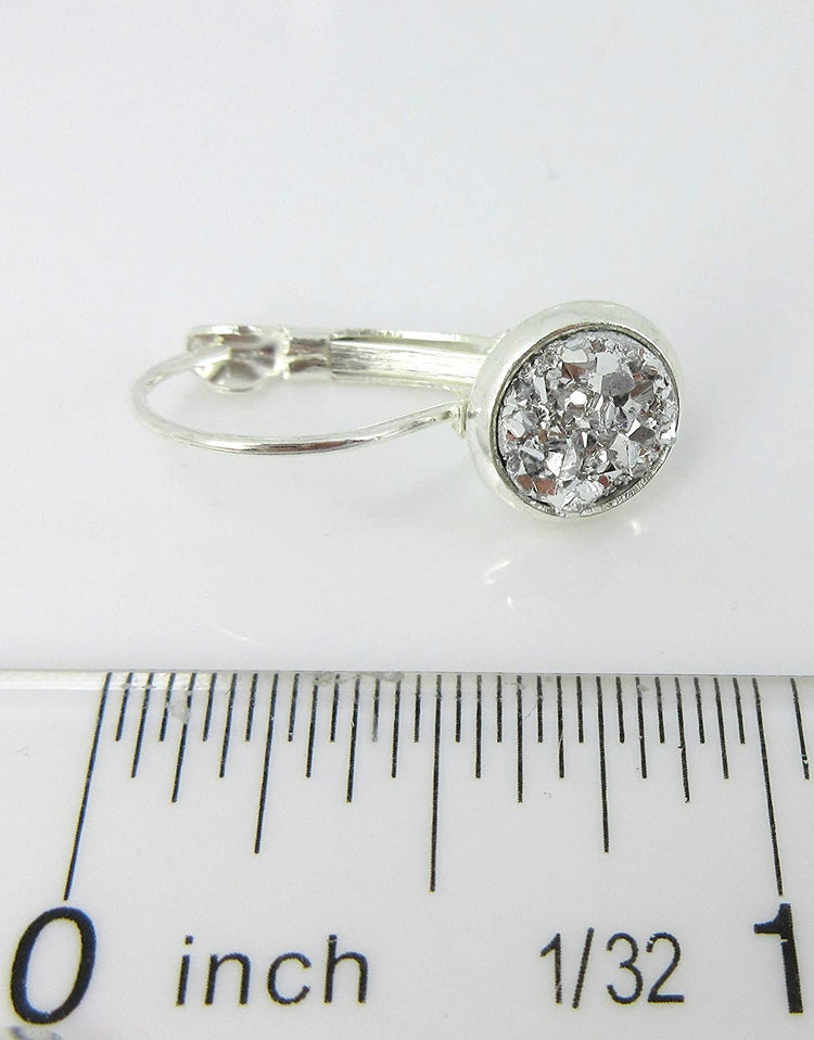 Silver-tone Faux Druzy Stone Lever-back Drop Earrings 8mm
