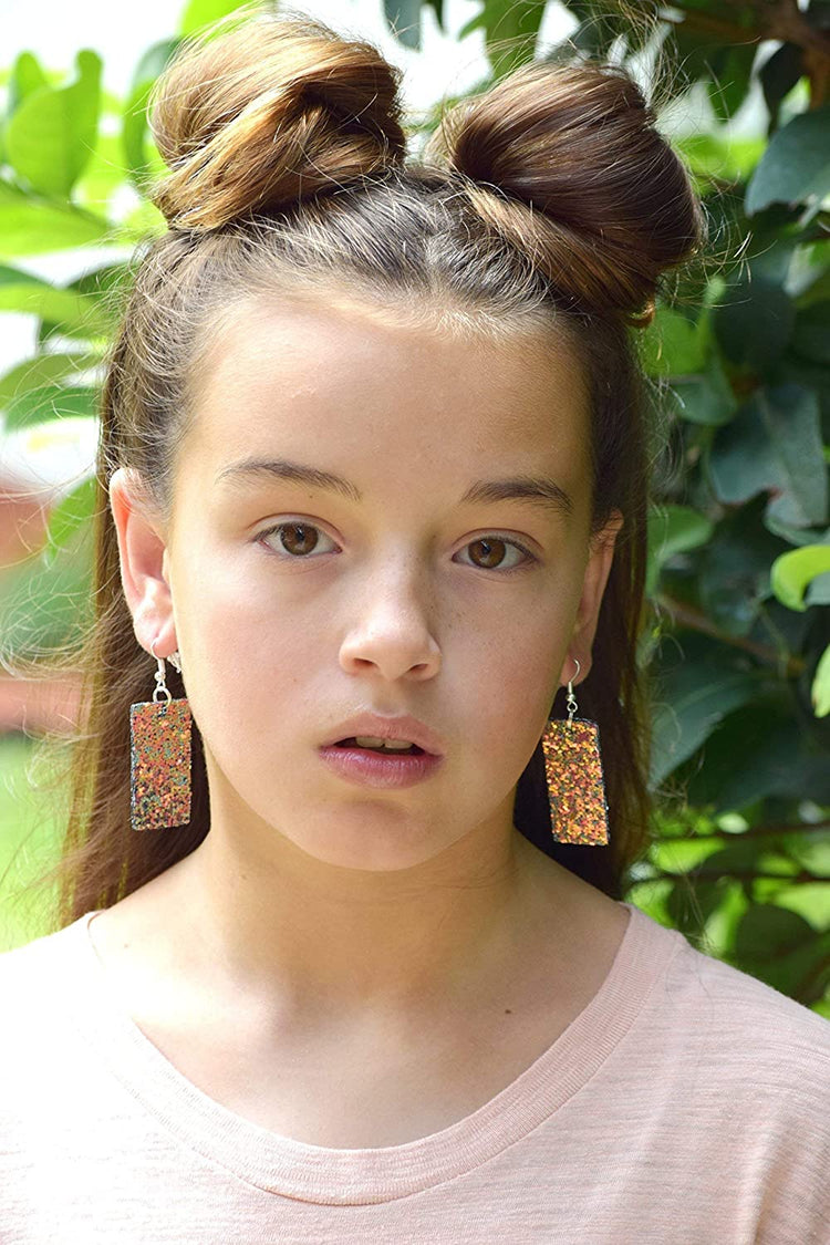 Sunset Glitter Faux Leather Large Rectangle Dangle Earrings