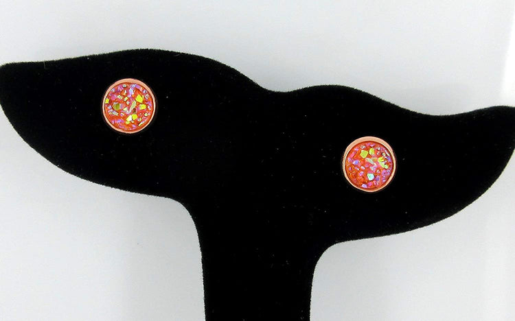 Rose Gold-tone Faux Druzy Stone Stud Earrings 8mm