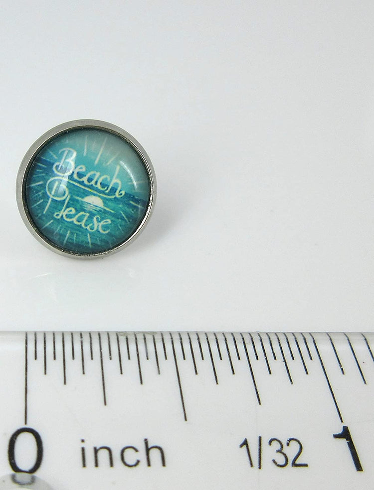 Stainless Steel Beach Please Print Glass Stud Earrings 12mm