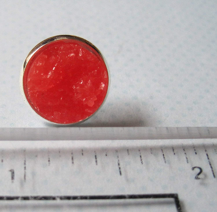 Silver-tone Bright Cherry Red Faux Druzy Stone Stud Earrings 12mm