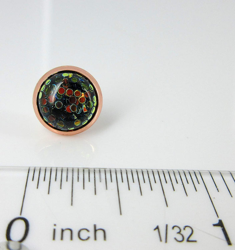 Rose Gold-tone Black and Green Iridescent Glitter Resin Stud Earrings 10mm