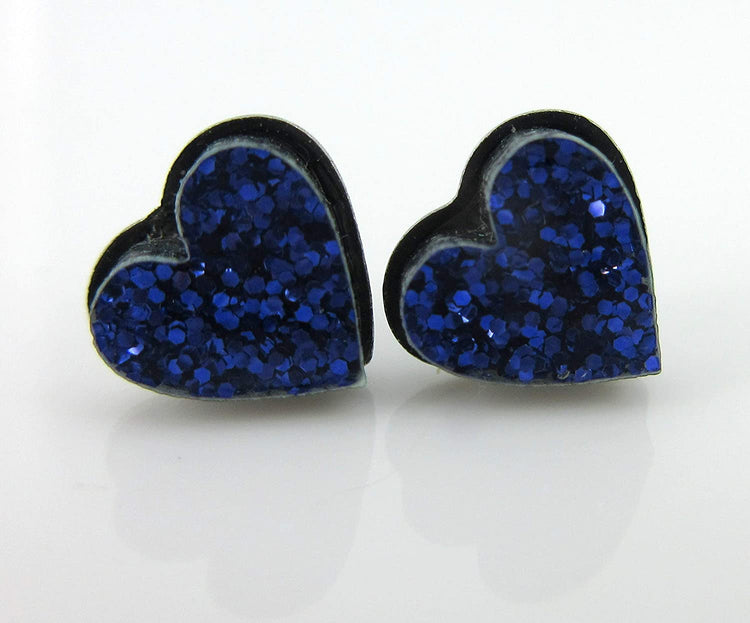 Stainless Steel Dark Purple Glitter Acrylic Heart Stud Earrings 8mm