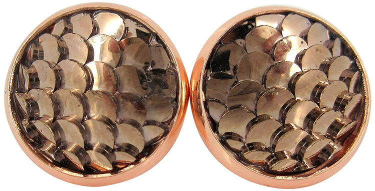 Rose Gold-tone Metallic Dragon Scale Stud Earrings 12mm Mermaid