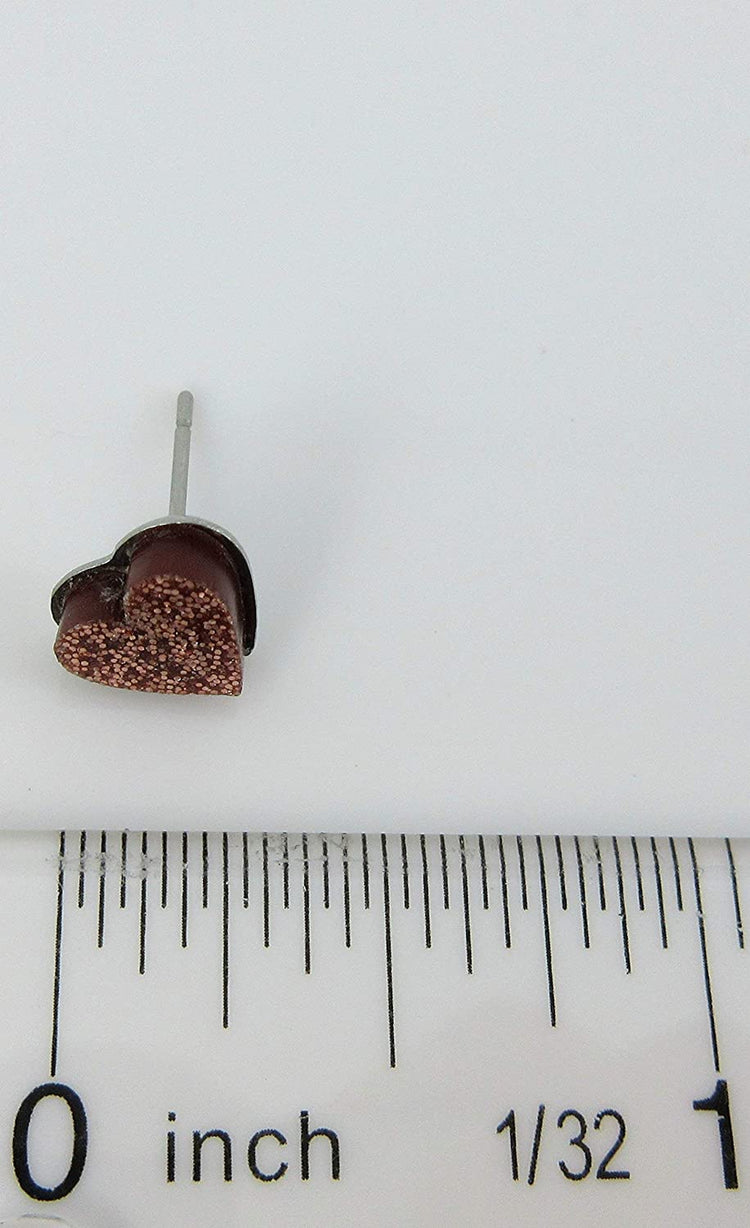 Stainless Steel Brown Rose Gold Glitter Acrylic Heart Stud Earrings 8mm
