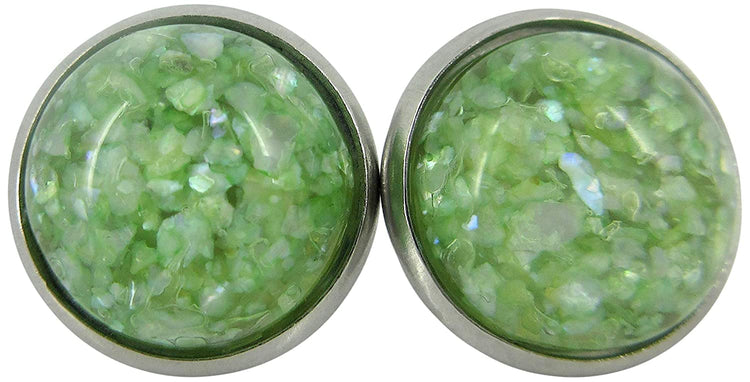 Stainless Steel Spring Green Faux Shell Stud Earrings 12mm