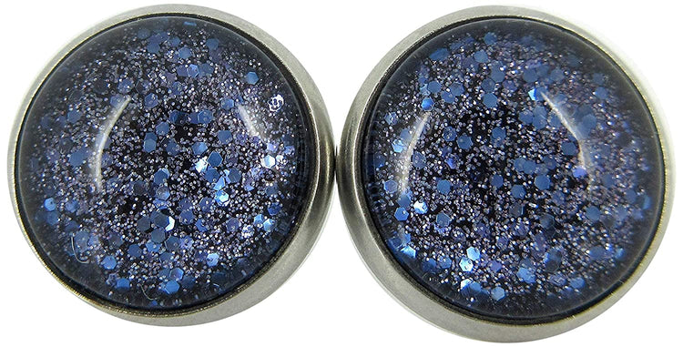 Stainless Steel Purple Glitter Glass Galaxy Stud Earrings Hand-painted 12mm