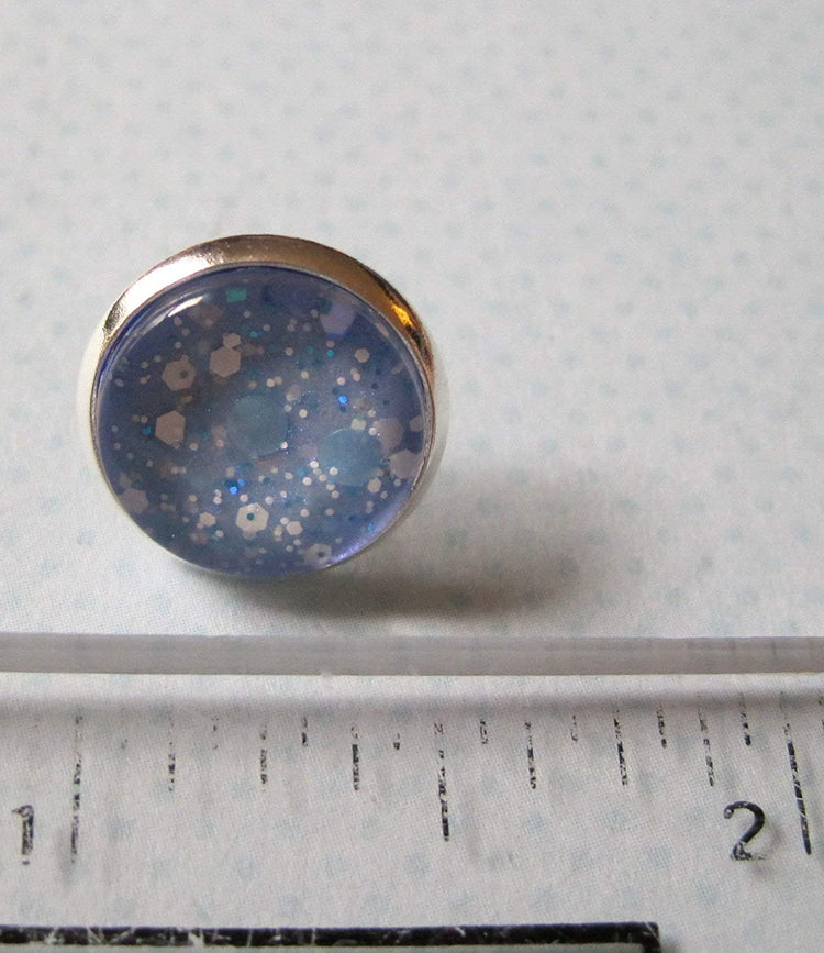 Silver-Tone Ice Blue and White Glitter Glass Stud Earrings 12mm