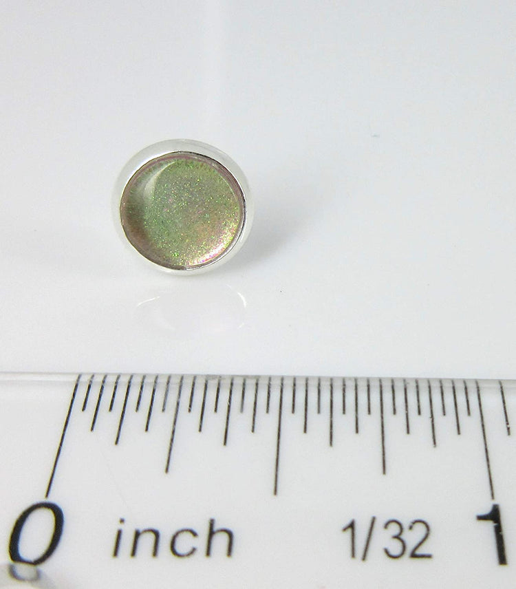 Silver-tone Nude Pink Color Shift Glitter Glass Stud Earrings Hand-painted 8mm