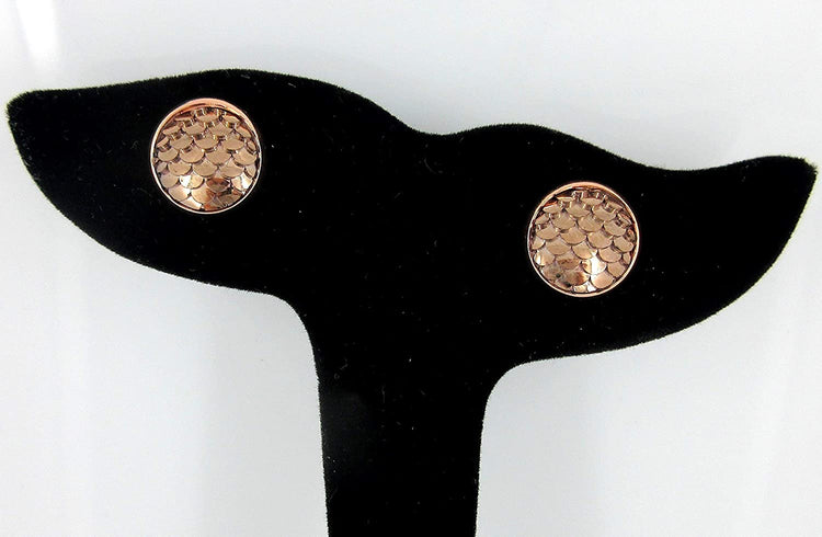 Rose Gold-tone Metallic Dragon Scale Stud Earrings 12mm Mermaid