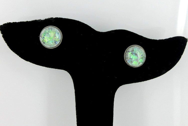 Hematite-tone Gray and Opalescent Leaf Resin Stud Earrings 10mm