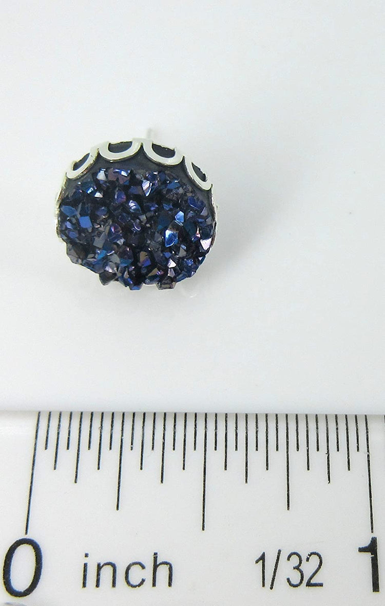 Silver-tone Faux Druzy Stone Stud Earrings 12mm